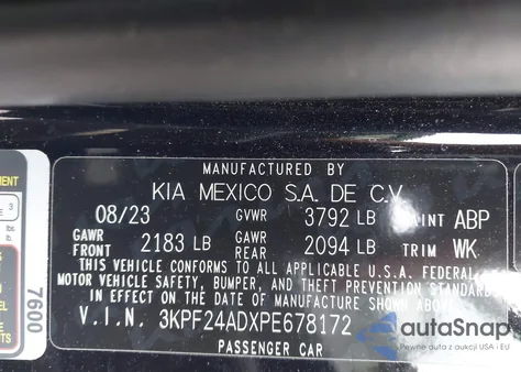 2023 Kia Forte Lx z USA, uszkodzony, nr VIN 3KPF24ADXPE678172